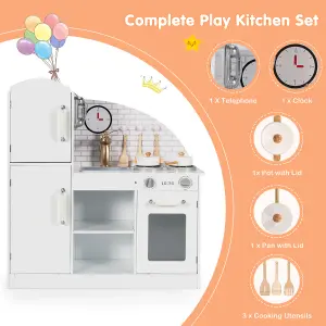 Costway Kids Wooden Kitchen Playset Pretend Play Toy Cooking Role w/ Cookware Accessorie