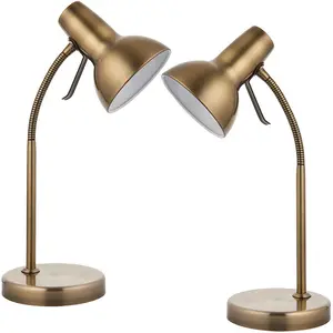 2 PACK - Adjustable Neck USB Desk Lamp Satin Nickel Metal Shade Table Work Light