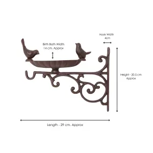 Homescapes Brown Decorative Bird Bath with Wall Bracket Cast Iron