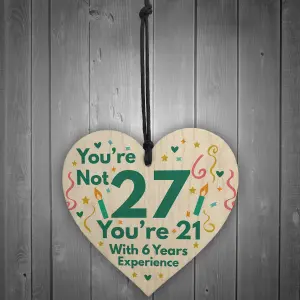 Red Ocean Funny Birthday Gifts For Women Novelty 27th Birthday Gift For Men Wooden Heart Sign Funny Birthday Card