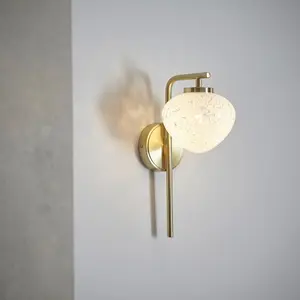 Luminosa Bari Wall Lamp Satin Brass Plate, White Confetti Glass