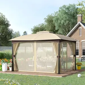 Outsunny 4 x 3(m) Patio Gazebo Garden Canopy Shelter with Double Tier Roof