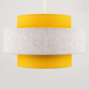 ValueLights Weaver Mustard and Grey Herringbone Modern Ceiling Pendant Light Shade