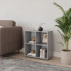 URBNLIVING 4 Cube Grey Wooden Bookcase Shelving Display Shelves Storage Unit Wood Shelf Without Door