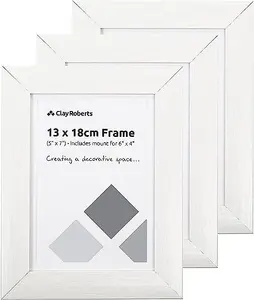 Clay Roberts Photo Picture Frames 7 x 5, White, Pack of 3, Includes Mount for 6 x 4 Prints, Freestanding and Wall Mountable, 7x5"