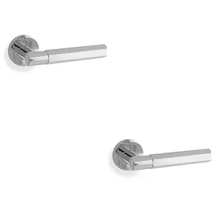 2 PACK - SOLID BRASS Hex Door Handle Set - Polished Chrome Industrial Lever Round Rose