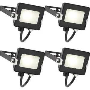 4 PACK Outdoor Waterproof LED Floodlight - 10W Cool White LED - Matt Black