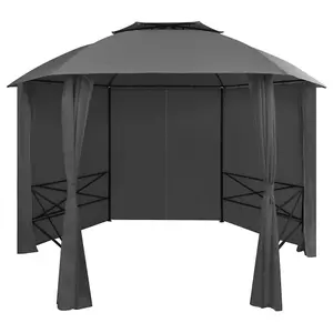 Berkfield Garden Marquee Pavilion Tent with Curtains Hexagonal 360x265 cm