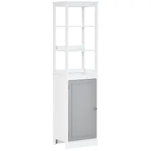 kleankin Bathroom Tall Storage Cabinet Organizer Tower w/ Door Shelves White