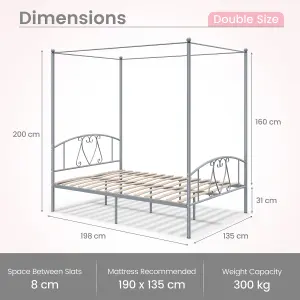 Costway Double Size Metal Canopy Bed Frame 4-Poster Modern Platform Wooden Slat Support