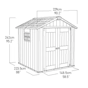 Keter Oakland 7x7 ft Apex Grey Plastic 2 door Shed with floor & 1 window