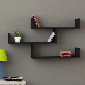 Summer-Louise 3 Piece Floating Shelf Wall Mounted Bookcase Black Marble