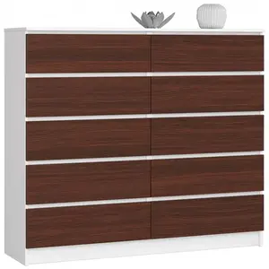 Sideboard, Chest Of Drawers 10 Drawers, Contemporary Chest Of Drawers, Modern Living Room Furniture 121 x 120 x 40 cm White/Dark Brown