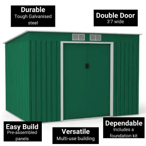 BillyOh Cargo Pent Metal Shed Including Foundation Kit - 9x6 Dark Green