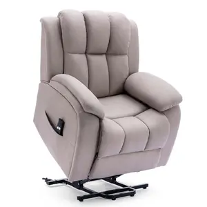 Rise Recliner Chair With Single Motor, Remote Control And Pocket Storage In Leather-Look Pumice Technology Fabric