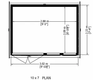 Shire 10 x 7 Feet Double Door with Two Opening Windows Dip Treated Garden Studio Summerhouse