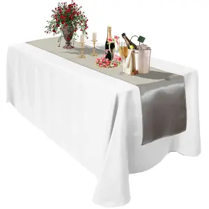 Neel Blue 11x 108 Inch Plain Satin Silk Table Runner, Silver