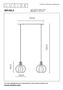 Lucide Mikaela Modern Bar Pendant Light - 2xE27 - Black