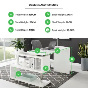 Furniturebox UK Siena White High Gloss Rotating Computer Desk