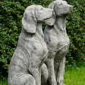 Pair of Large Hound Stone Statues Dog Animal Pointer Antique Garden Ornament British Made Sculpture