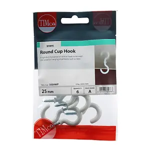 Timco - Cup Hooks - Round - White (Size 25mm - 6 Pieces)