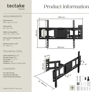 Television Bracket - 32-100 inch screens, extendable, tilt, swivel TV wall mount - black