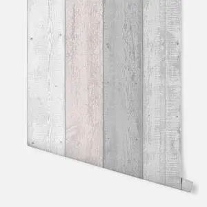 Arthouse Painted Wood Pink and Grey Wallpaper