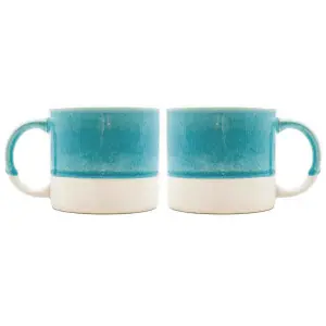 Scandi Home Set of 2 480ml Terra Fusion Turquoise Reactive Glazed Ceramic Mugs