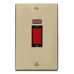 Polished Brass 2 Gang Size 45A Switch With Neon - Black Trim - SE Home