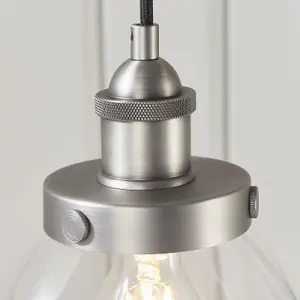 Ceiling Pendant Light - Brushed Silver Paint & Clear Glass - 40W E27 - Dimmable