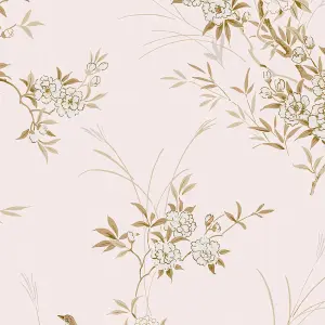 Shabby Chic by Rachel Ashwell Bird Chinoiserie Pink Gold Floral Wallpaper