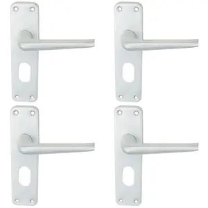 4 PACK - Rounded Contract Latch & Lock Door Handle - Satin Aluminium Lever on Backplate