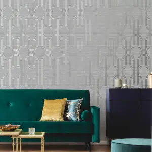 Superfresco Easy Decadence Geo Grey & Gold effect Smooth Wallpaper