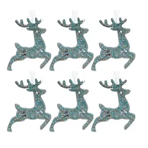 Prancing Reindeer Hanging Figurine Ornament (Set of 6) Blue