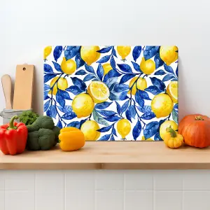 Textured Glass Chopping Board Abstract Lemon Design - Medium