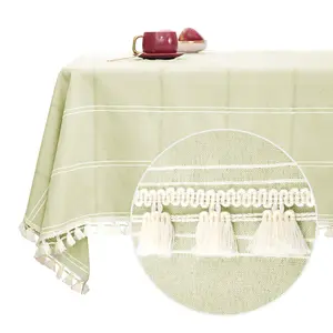 Deconovo Cotton Tablecloth Tassel lace tablecloth Rectangular Water Resistant Table Cloth for Garden 132x178cm(52x70inch) Green