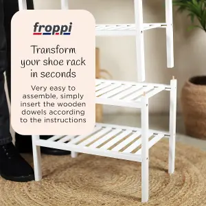 Froppi™ 4 Tier Shoe Rack for Shoe Storage, White Bamboo Wooden Space Saving Rack, Shoe Organizer Shelf L45.2 W29.5 H72.4 cm