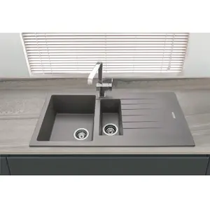 Liquida LG150GR 1.5 Bowl Granite Reversible Inset Grey Kitchen Sink With Waste