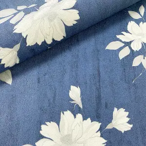 Muriva Blue Floral Mica effect Embossed Wallpaper