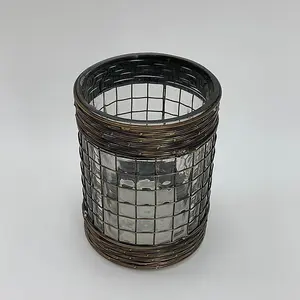 Candle Holder - Glass/Metal Frame - L13 x W13 x H18 cm