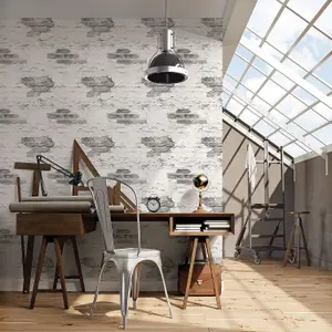 Galerie Grunge White Grey Exposed Brick Smooth Wallpaper