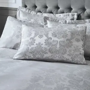 Catherine Lansfield Bedding Damask Jacquard Duvet Cover Set with Pillowcases Silver Grey