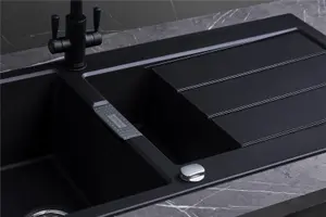 Franke Sirius S2D651CB 1.5 Bowl Tectonite Reversible Carbon Black Kitchen Sink