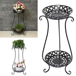 Garden 2 Tier Black Tall Vintage Plant Stand 64cm H