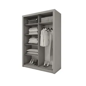 Modern Sliding Door Wardrobe with Mirror & Organiser Shelves in Grey (H2150mm x W1500mm x D600mm)