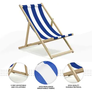 2X Wooden Folding Deck Chair for Garden, Beach, or Patio