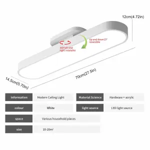 Garwarm White 42W Acrylic Linear Dimmable LED Ceiling Light Modern Ceiling Lamp with Remote