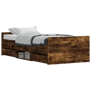 Berkfield Bed Frame with Headboard and Footboard Smoked Oak 100x200 cm