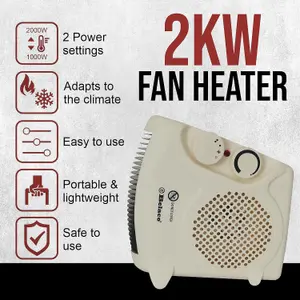 Belaco Fan Heater 2 Heat Settings 1000/2000W Electric Heaters Overheat Protection BFH22C