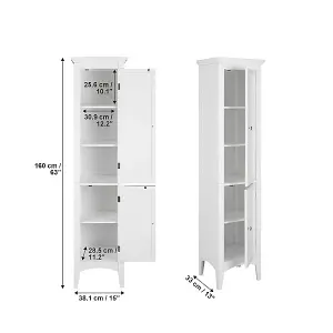 Teamson Home Bathroom Tall Column Cabinet, Wooden Cabinet with 2 Shutter Doors, Bathroom Storage, White